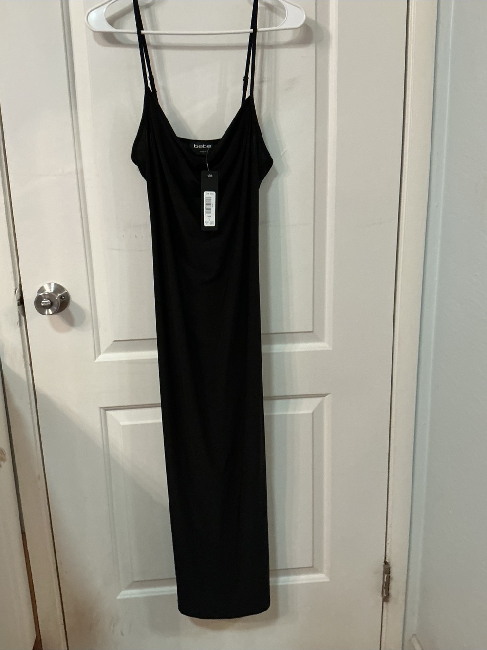 bebe Black Maxi Slip Dress with Spaghetti Straps